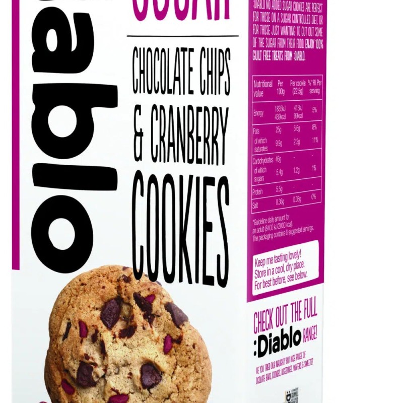 Diablo No Added Sugar Chocolate Chips &amp; Cranberry Cookies (Çikolata Ve Kizilcik) 135G