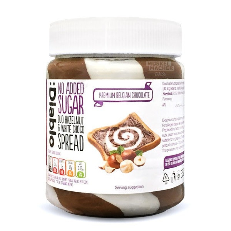 Diablo No Added Sugar Duo Hazelnut &amp; White Choco Spread 350G