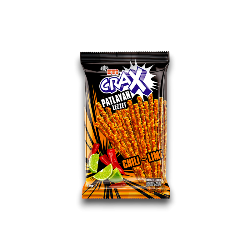 Eti Crax Crackers With Chilli And Lemon Flavor (Patlayan Lezzet Biber Ve Limonlu Cubuk Kraker) 50 Gr