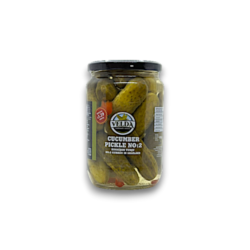 Delicious Velda Cucumber Pickles (Cornishon) No:2 - Perfectly Tangy and Crunchy! 720gr